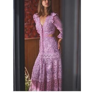 Alexis Zendaya Lace Crochet Cut Out Long Sleeve Dress Lilac Macrame size XS